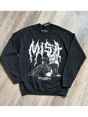 NWT Hot Topic Death Note Misa Amane Heavy Metal Font Crewneck Sweatshirt Medium